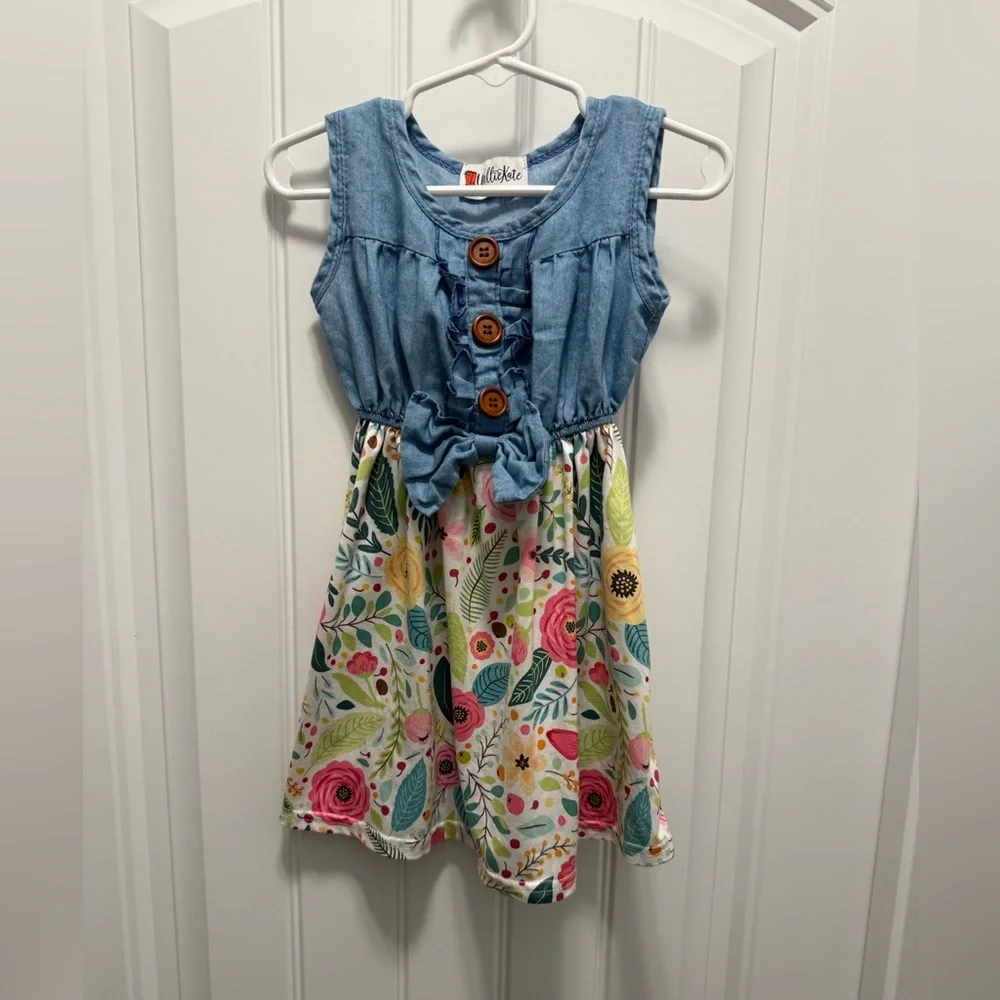 Wellie Kate Denim and Floral Kids Dress